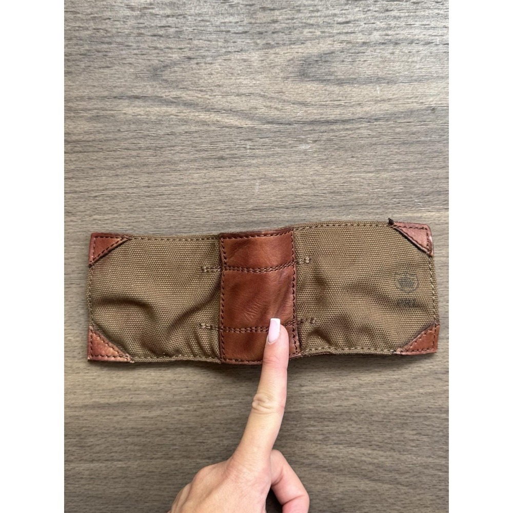 Polo Ralph Lauren Bifold Army Green Canvas & Leather Brown Corners Wallet - Picture 4 of 13